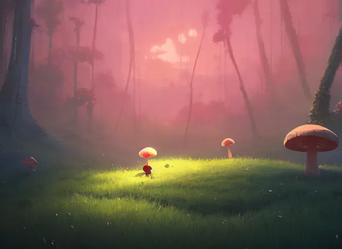 Image similar to giant mushroom forest, detailed, cory loftis, james gilleard, atey ghailan, makoto shinkai, goro fujita, studio ghibli, rim light, exquisite lighting, clear focus, very coherent, plain background, soft painting