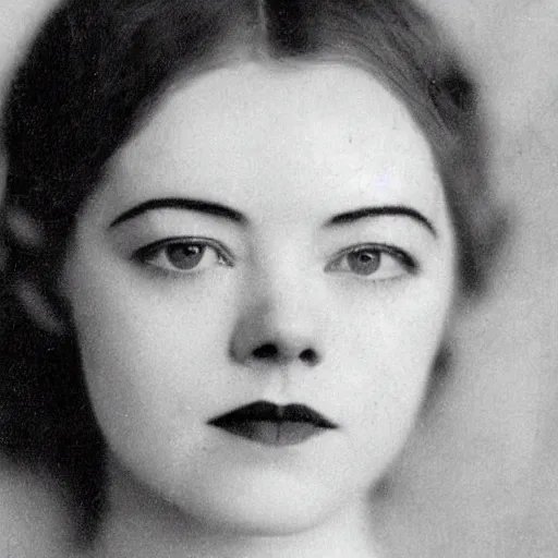 Prompt: headshot edwardian photograph of anya taylor - joy, emma stone, 1 9 2 0 s film actress, realistic face, ethereal, 1 9 1 0 s, grainy, victorian, soft blur