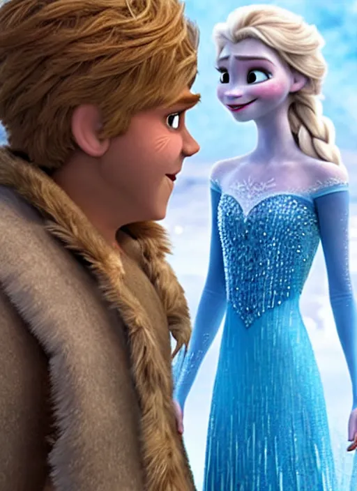 Image similar to Elsa from Frozen having a conversation with Jack Frost from Rise of the Guardians