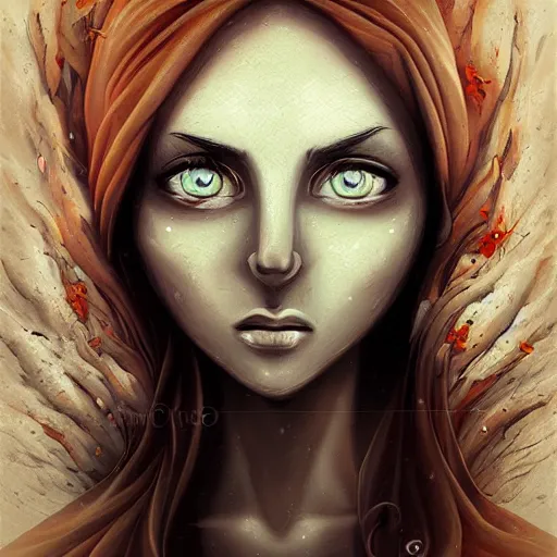 Image similar to by cyril rolando sigma 8 5 mm f / 1. 4, ghostly fresco. a beautiful painting of a human face with a bird's beak protruding from the forehead.