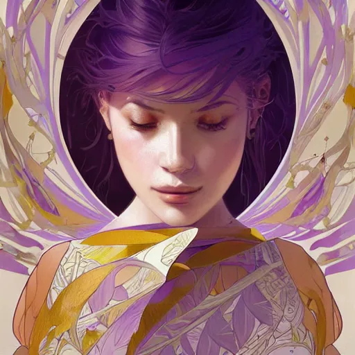 Image similar to smooth organic pattern, lavender, light purple, white, orange and gold, artstation, concept art, smooth, sharp focus, illustration, art by artgerm and greg rutkowski and alphonse mucha and maya takamura and Hitomi Isono