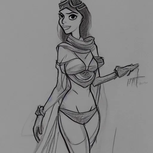 Image similar to milt kahl sketch of victoria justice with curvy body as princess padme from stars wars episode 3