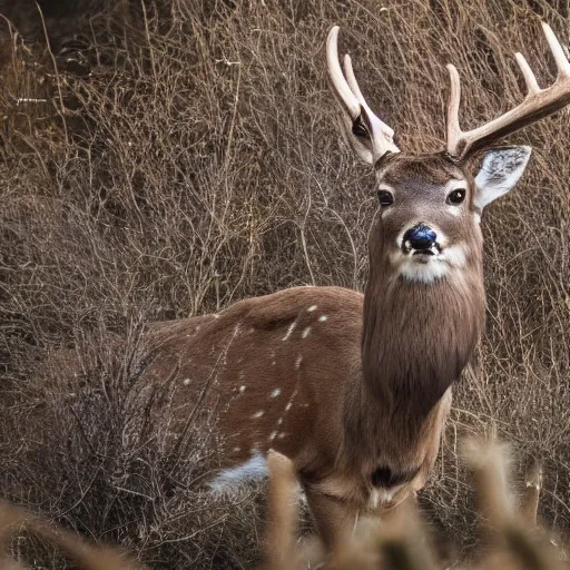 Prompt: photograph of a deer coverd in feathers, like a bird, in nature, 4K, highly detailed, photo realistic