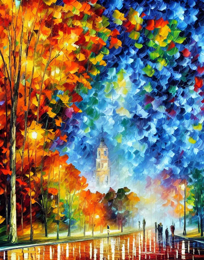 Image similar to a building in a stunning landscape by Leonid Afremov