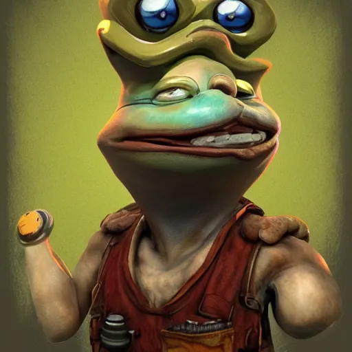 Prompt: shocked surprised pepe the miner, detailed, artstation