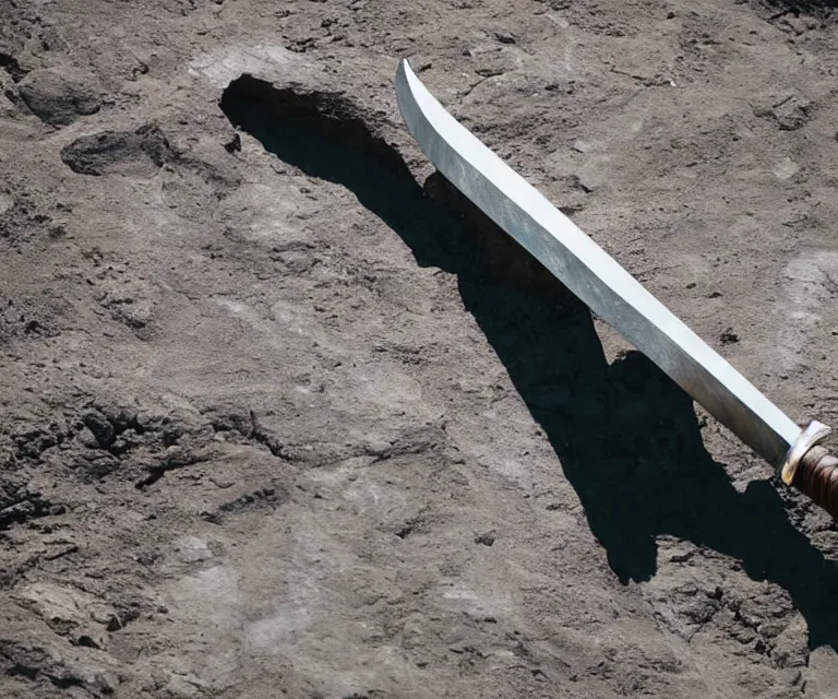 Prompt: a giant sword made from stone stuck in the earth, telephoto, high fantasy