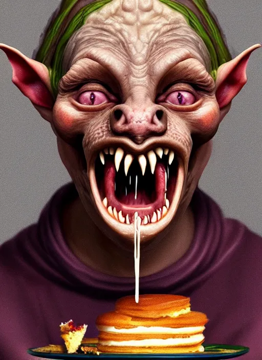 Prompt: portrait of a medieval goblin eating cakes beautiful face hyper realistic highly detailed digital painting artstation illustration co