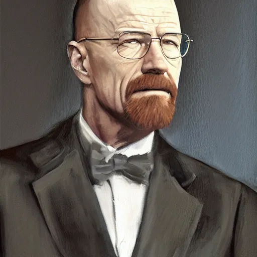 Image similar to president walter white, walter white presidential portrait, oval office painting. official portrait, painting by gibbs - coolidge. oil on canvas, wet - on - wet technique, underpainting, grisaille, realistic. restored face.