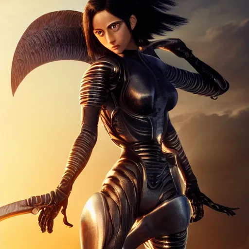 Image similar to alita battle angel. intricate artwork. octane render, trending on artstation, very coherent symmetrical artwork. cinematic, hyper realism, high detail, octane render, 8k, matte painting, 3d