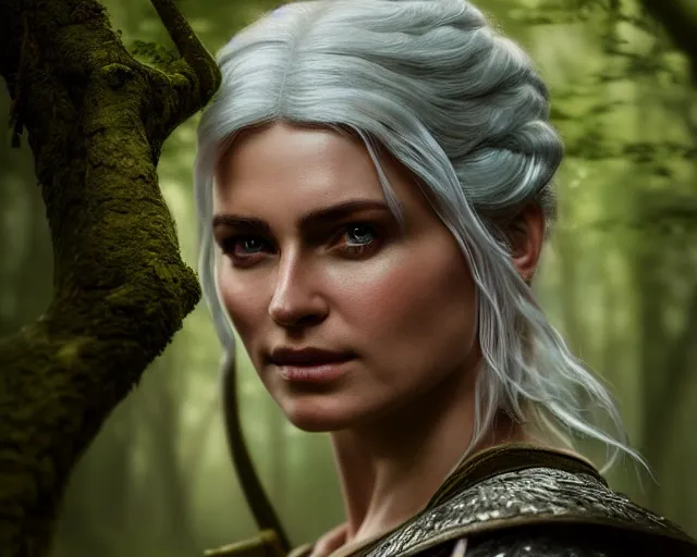 Prompt: 5 5 mm portrait photo of mkurilenko as ciri, in a forest. magical atmosphere. art by greg rutkowski. highly detailed 8 k. intricate. lifelike. soft light. nikon d 8 5 0.