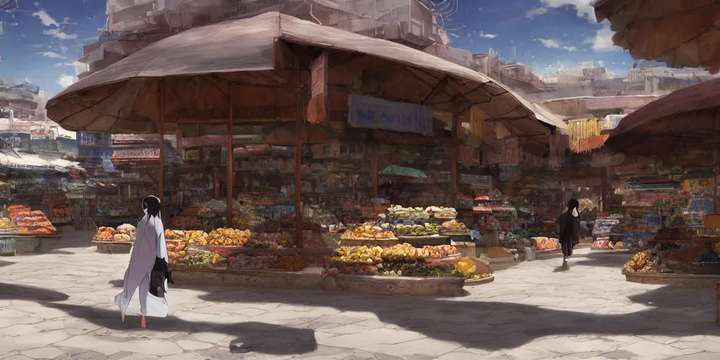 Image similar to empty arabian marketplace with no people by makoto shinkai