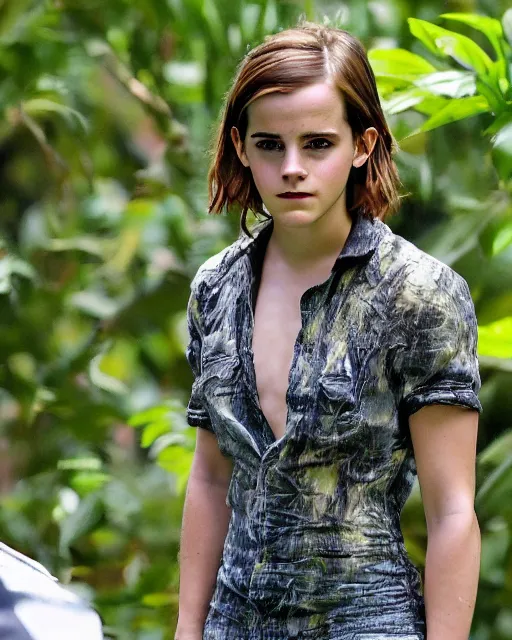 Prompt: Emma Watson in a jungle of lightning