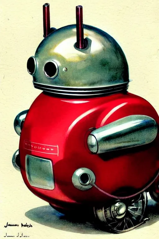 Image similar to ( ( ( ( ( comic of a 1 9 5 0 s retro future android robot fat robot mouse wagon. muted colors., ) ) ) ) ) by jean - baptiste monge,!!!!!!!!!!!!!!!!!!!!!!!!! chrome red