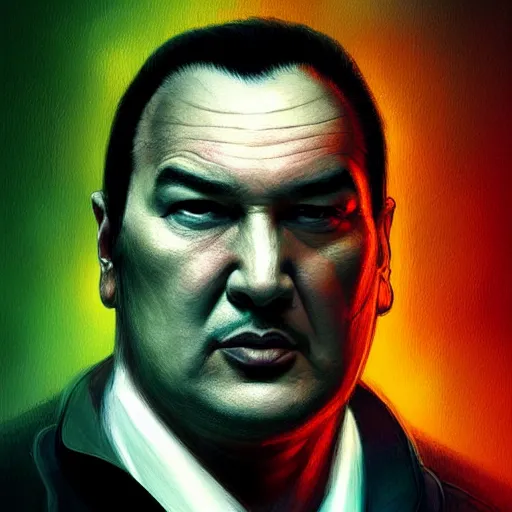 Prompt: portrait of steven seagal with bandaged face, injured, wounds, digital painting, artstation, concept art, smooth, sharp focus, illustration, artwork by liam wong, patriotic, detailed