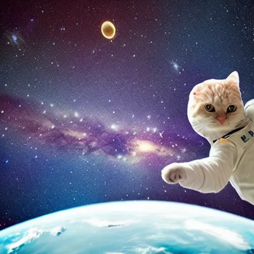 Image similar to cat with astronaut helmet flying over the cosmos, photo