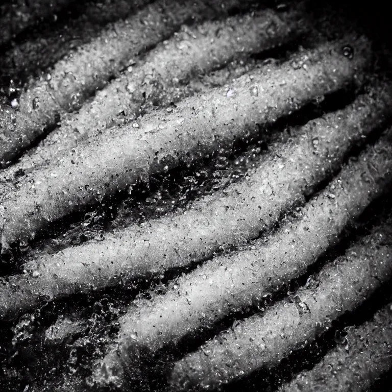 Image similar to Soaking wet soggy fish stick drenched with a stream water from a faucet on a moist wet plate. Very wet delicious crusty fish sticks. Macro lens close up 4K ultra high contrast award winning photo