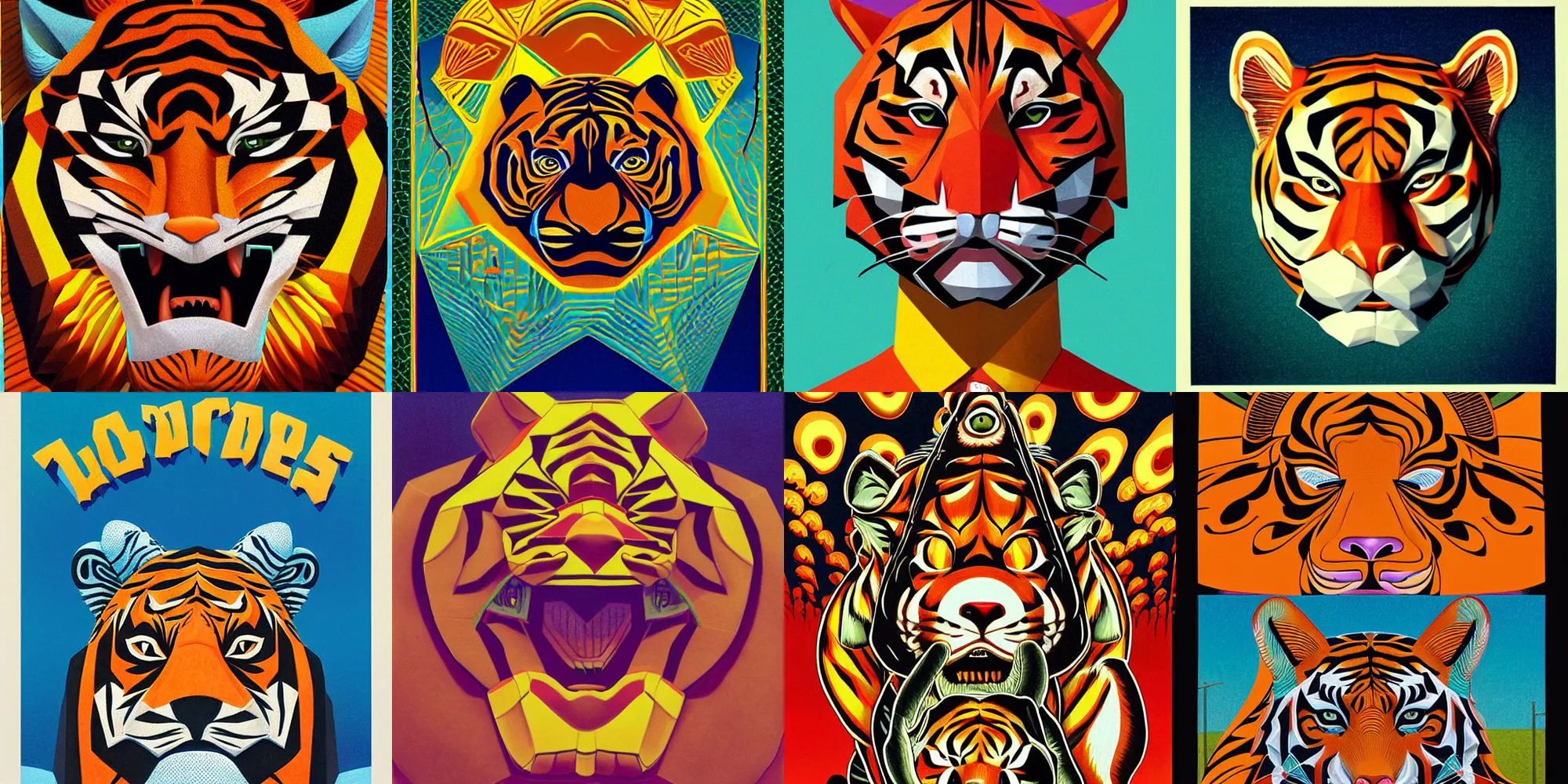 Prompt: lowpoly tiger mask, by casey weldon, by todd schorr, by paul ranson, by moebius