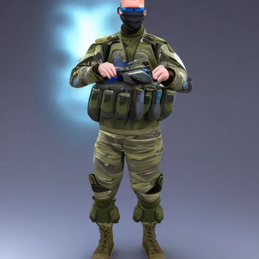 Image similar to a futuristic soldier captain with a ballistic visor and a blue shoulderpad