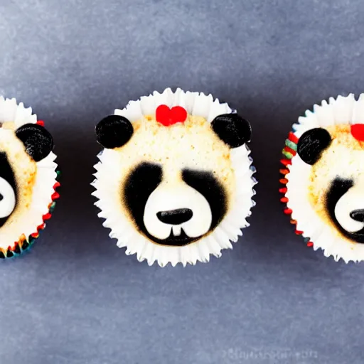 Prompt: cupcakes in the shape of pandas, food photography, centered, bokeh, studio lighting