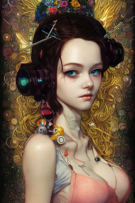 Image similar to portrait of beautiful young fairy, cyberpunk, pinup, Warhammer, highly detailed, artstation, illustration, art by Gustav Klimt and Range Murata and Ilya Kuvshinov and Sakimichan