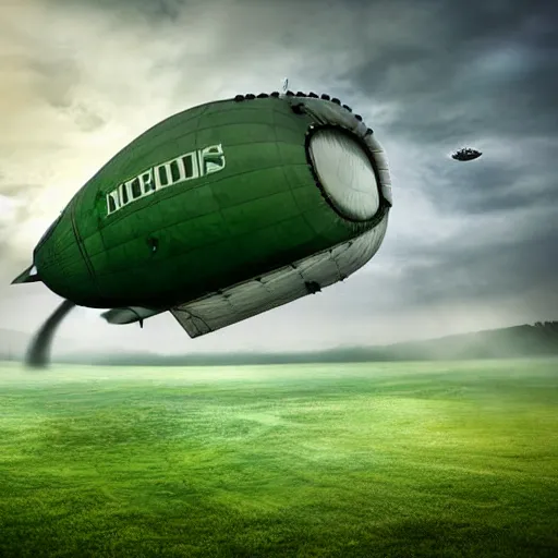 Prompt: green fog clouds with airship, dimensional travel, hd