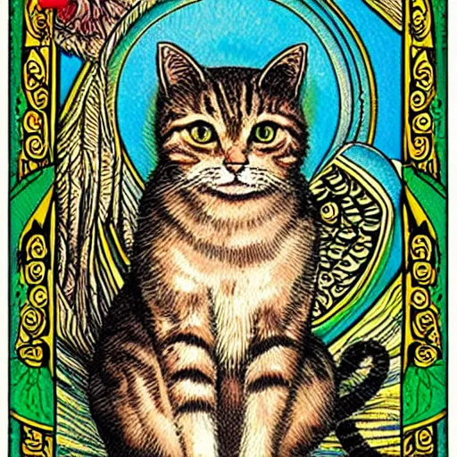 Image similar to detailed art tarot card with cat