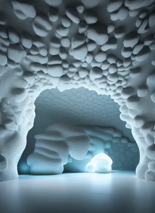 Image similar to white zen sea cave made of geodes well contoured smooth fair walls, up close shot, sharp focus, global illumination, radiant light, alexandre ferra white mecha, irakli nadar, octane highly render, 4 k, ultra hd,