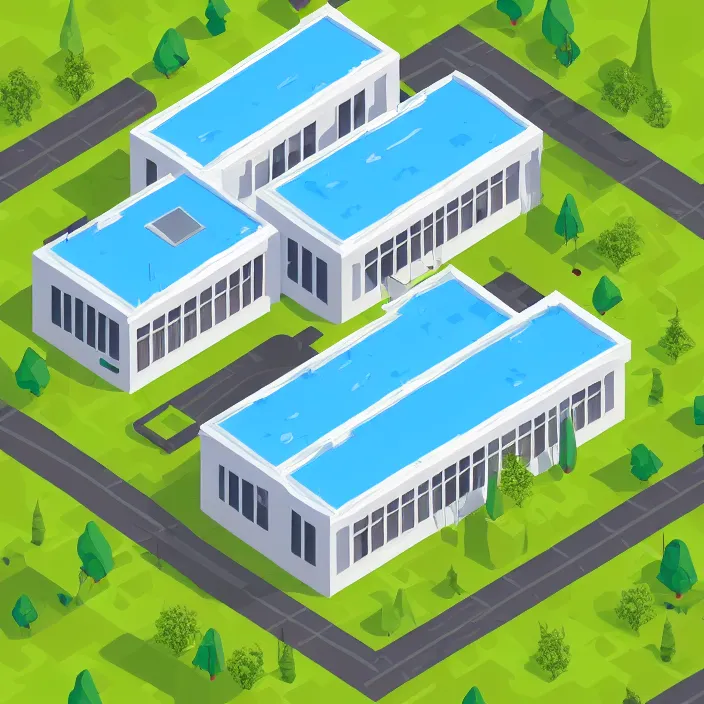 Image similar to a building in a serene landscape, isometric