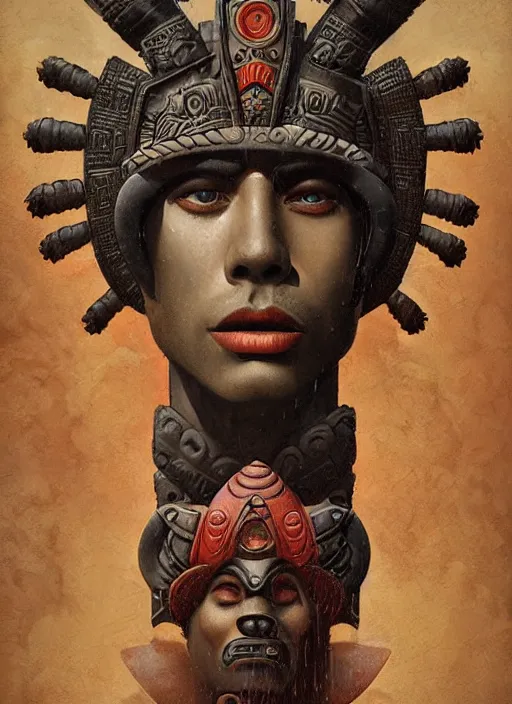 Image similar to portrait of tlaloc the aztec god of rain and thunder, by bogdan rezunenko and denys tsiperko and tom bagshaw