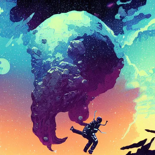 Image similar to astronaut falling on a nebula llustrated by laurie greasley, dan mumford, peter mohrbacher, hyper detailed, trending on cg society, crisp