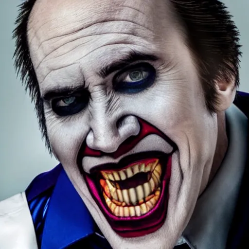 Image similar to Nicholas Cage as The Joker 8k hdr amazing lighting