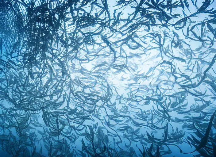 Prompt: underwater kelp forest beneath the ice of europa, award winning photograph