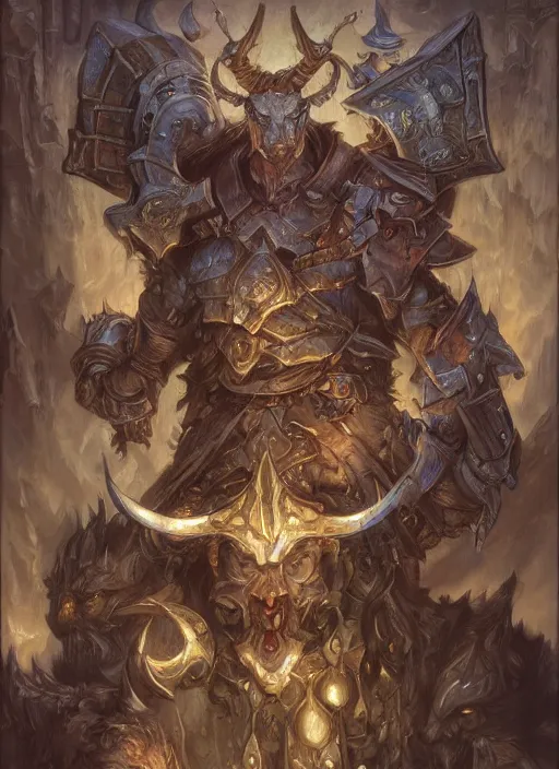 Image similar to Dungeon guardian Minotaur art by Donato Giancola and Bayard Wu, digital art, trending on artstation