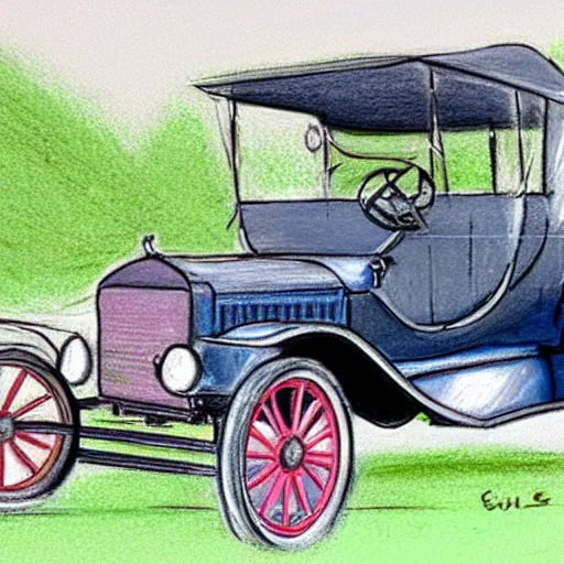 Prompt: a pastel sketch of a ford model t