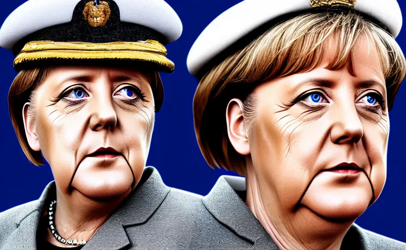 Image similar to portrait of angela merkel dressed as a military officer, digital art, natural light, sharp, detailed face, magazine