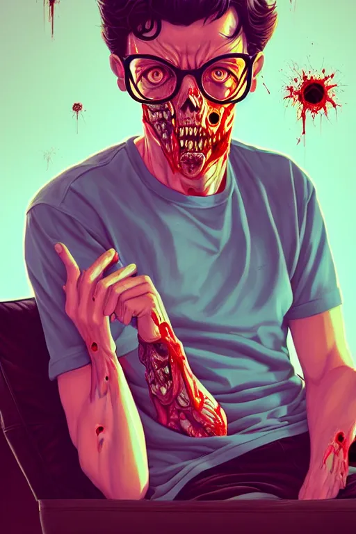 Image similar to a zombie dad sitting on the couch and watching tv, tristan eaton, victo ngai, artgerm, rhads, ross draws