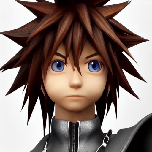 Image similar to sora from kingdom hearts, octane render, tetsuya nomura, 4k, trending on artstation, cgi, portrait, highly detailed face,