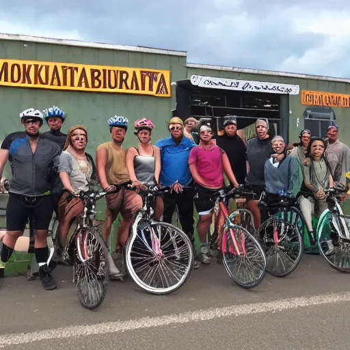 Image similar to bicycle crew in front of montauk brewery