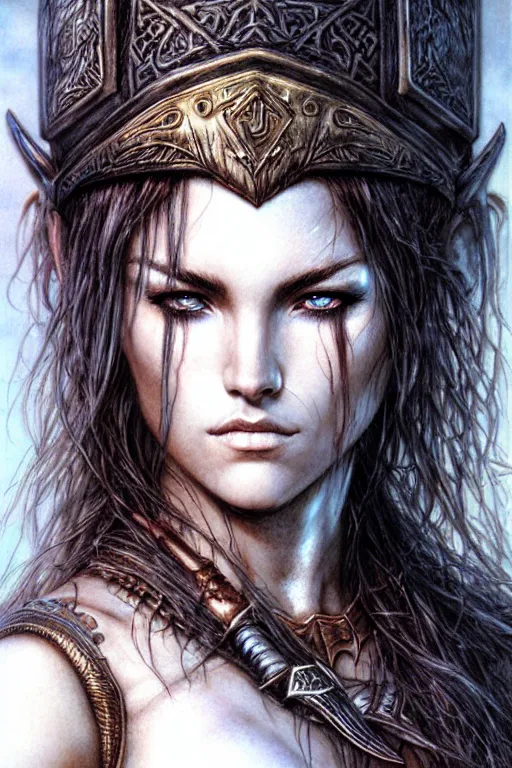 Prompt: head and shoulders portrait of a barbarian, female, high fantasy, dnd, by luis royo, magali villeneuve, artgerm