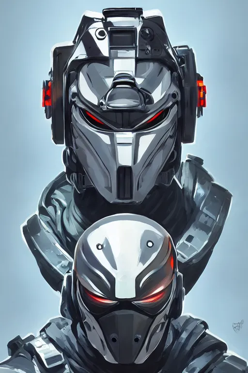 Image similar to cyborg ninja mask helmet metal gear solid artic suit swat commando andy warhol style, behance hd by jesper ejsing, by rhads, makoto shinkai and lois van baarle, ilya kuvshinov, rossdraws global illumination