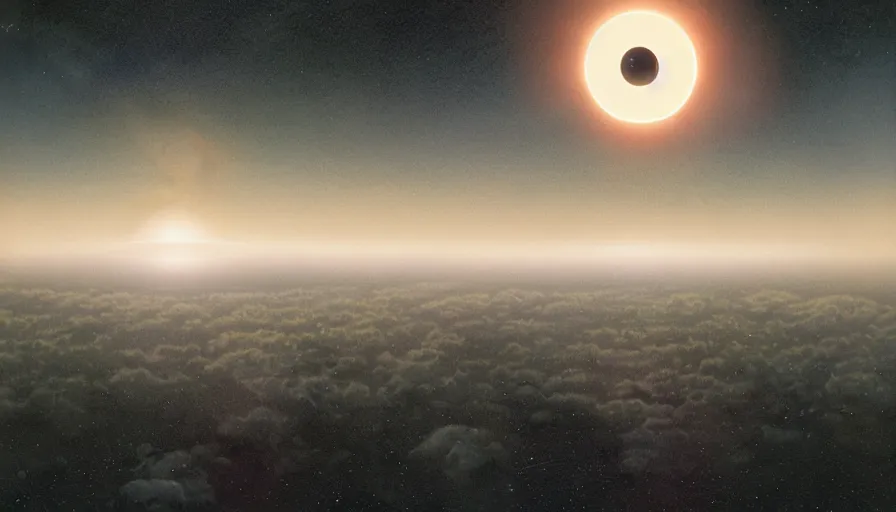 Image similar to solar eclipse, seen from a spaceship near earth, simon stalenhag