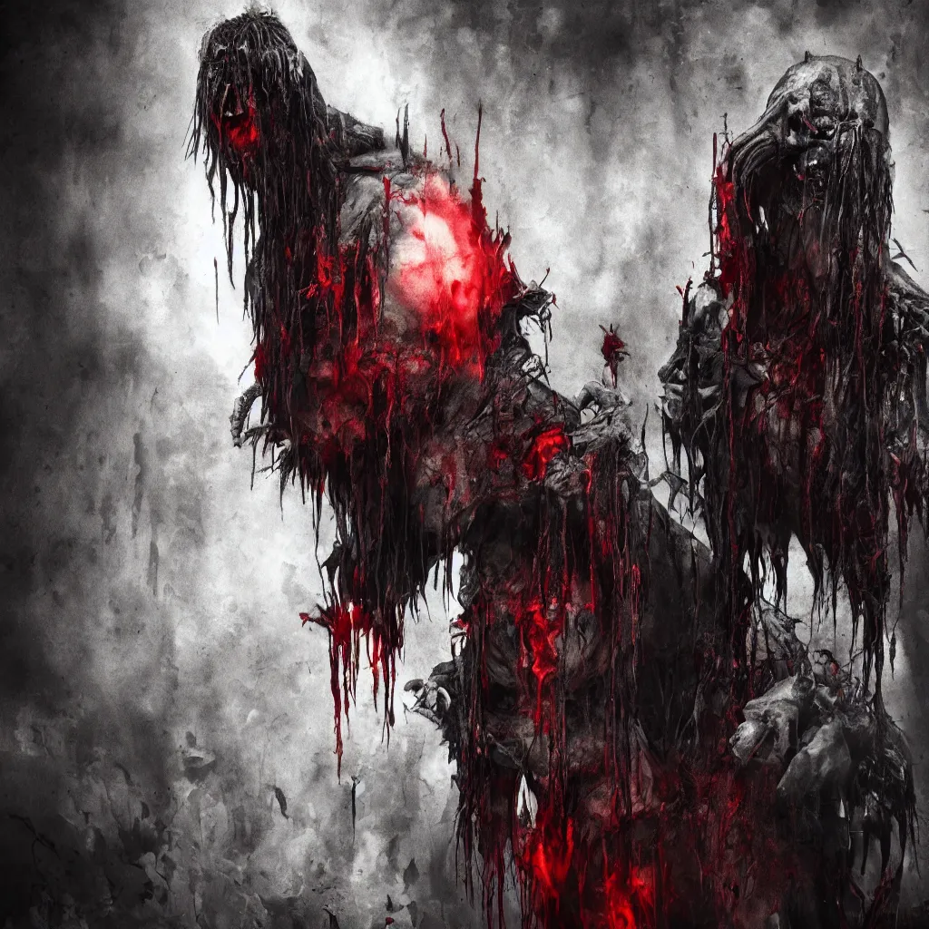 Image similar to gritty horrific vampire demon lurking in the shadows while blood flows out from below, sharp focus, 4 k ultra hd, fantasy dark art, apocalyptic art