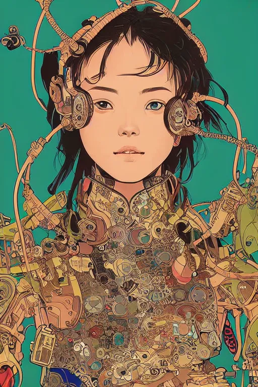 Image similar to beautiful cyborg portrait girl female illustration detailed patterns art of thai traditional dress, pop art, splash painting, art by geof darrow, ashley wood, alphonse mucha, makoto shinkai