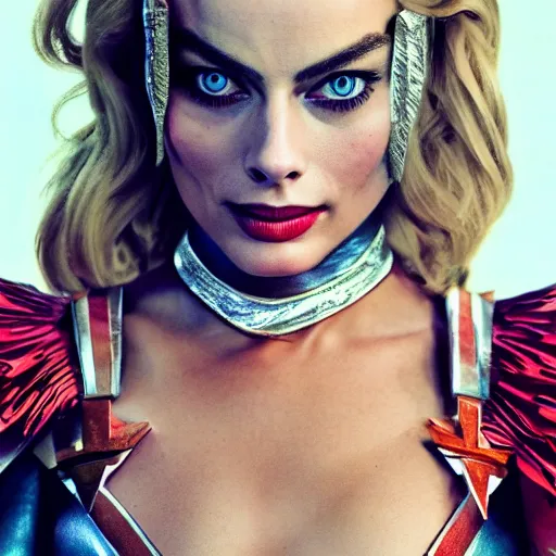 Prompt: margot Robbie wearing a cosplay costume, detailed face, 4k, hd, cinematic