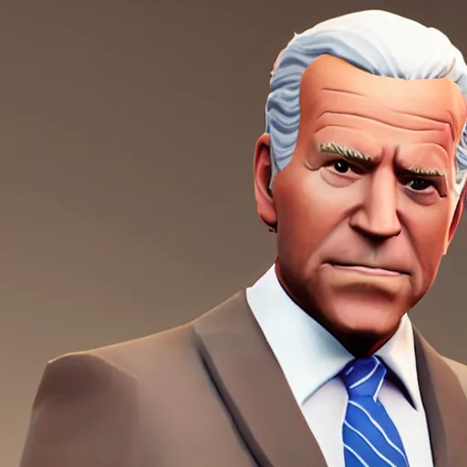 Image similar to screenshot of Joe Biden in fortnite, high quality, 3d render, octane render, highly detailed, pose