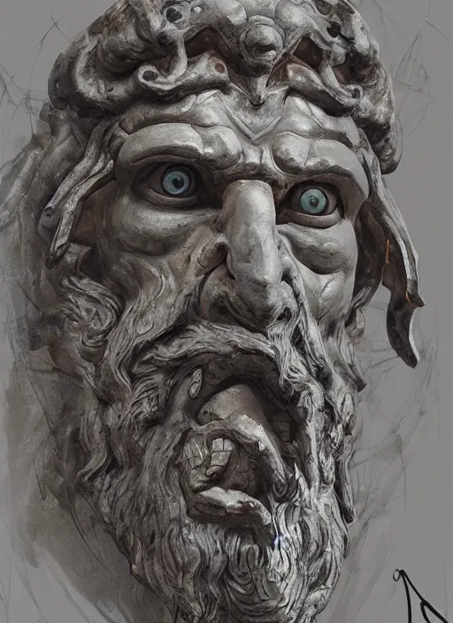 Image similar to close up concept art of an ancient greek character, by robert irkman, by ayami kojima, brutalism