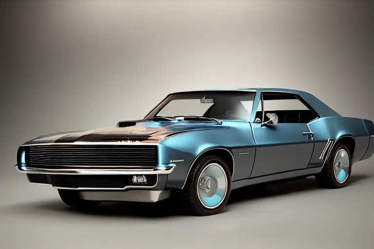 Image similar to designed by john delorean stylized poser of a single 1 9 6 7 chevrolet impala! 2 0 1 3 chevrolet camaro ss!!!! ( delorean ), large led lights, ektachrome photograph, volumetric lighting, f 8 aperture, cinematic eastman 5 3 8 4 film