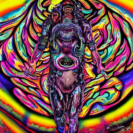 Prompt: insane psychedelic depiction of god's having a bad day, hyper detailed by random artists