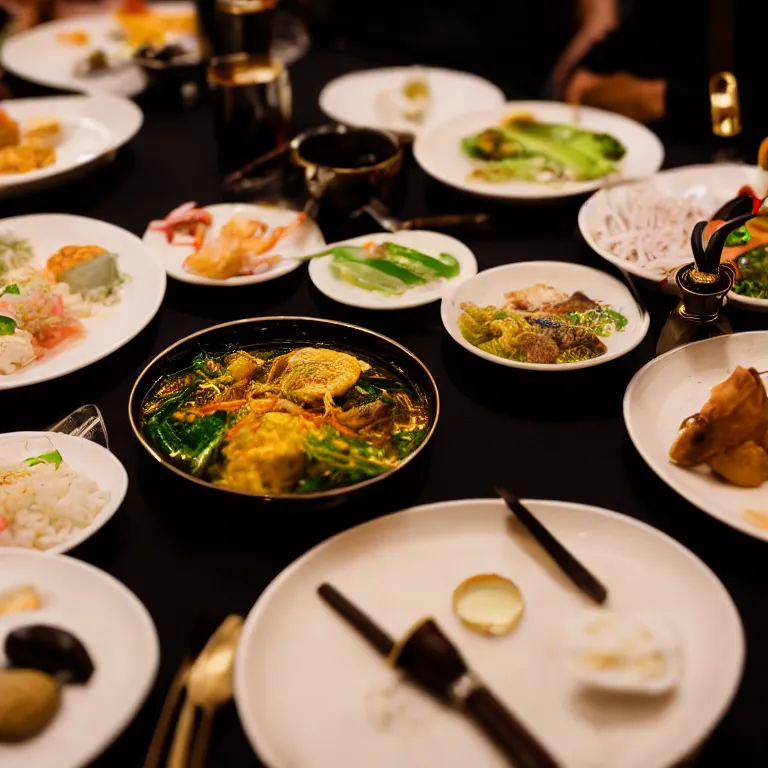 Prompt: close - up focused dslr photograph of an brunei dinner, 8 k, high detail, volumetric lighting, hyperrealism, aesthetically pleasing, studio lighting, trending