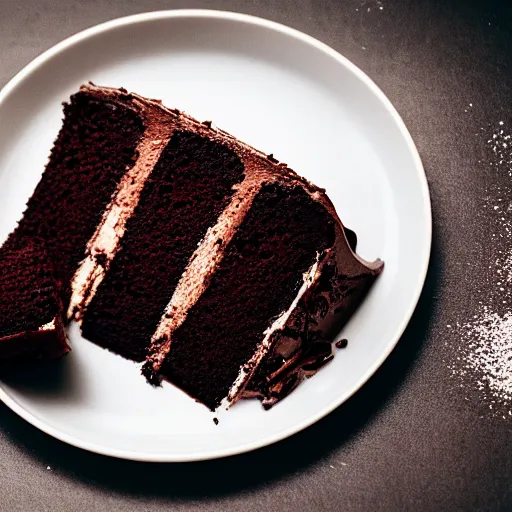 Prompt: a chocolate cake on a plate, cinematic lighting